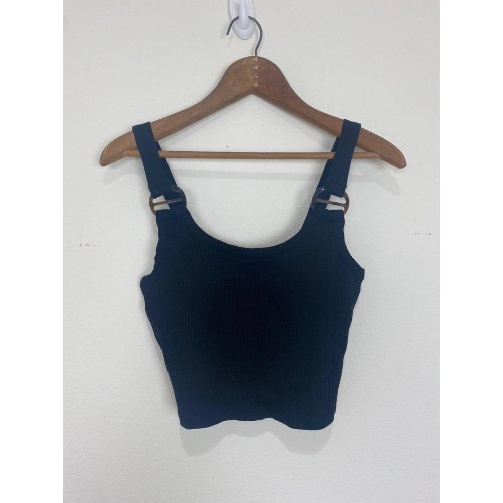 TopShop Ribbed Cropped Tank Top Black Size 8
